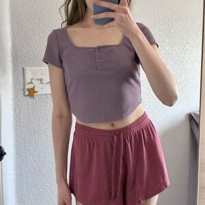 SHEIN muted purple henley crop tee
